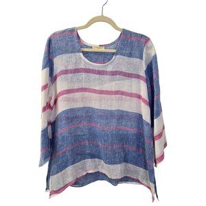 Sartoria Saracena 100% Linen Striped 3/4 Sleeve Top Size Small